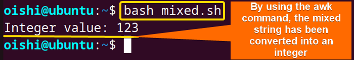 Using awk command, convert the mixed string into integer