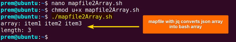 bash json to array with mapfile