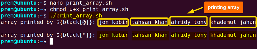 print the array elements containing spaces