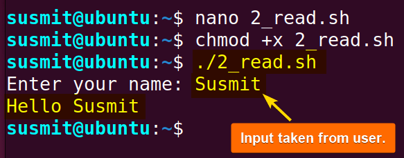 Input taken from user.