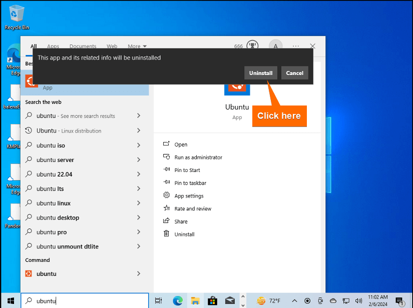 Click on uninstall