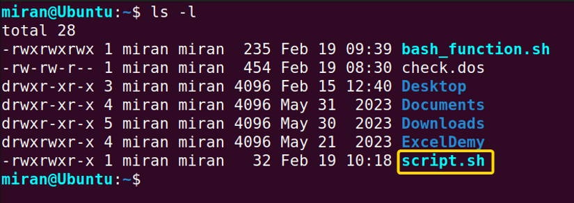 ls -l command to check the list of files and directory