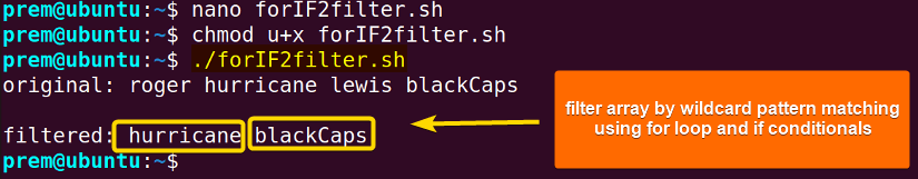filter array with for loop and if conditional