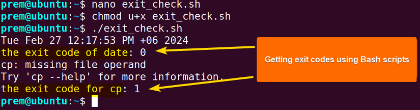 getting exit codes with Bash scripts