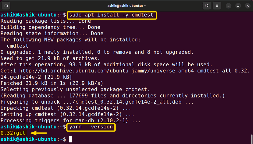 apt installing cmdtest