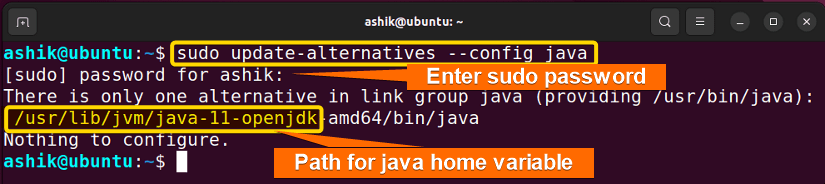 executing config java command 