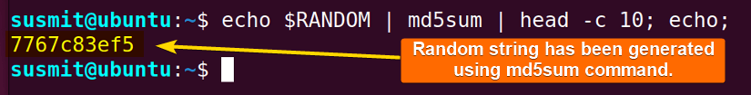 The md5sum command has generated a random string.