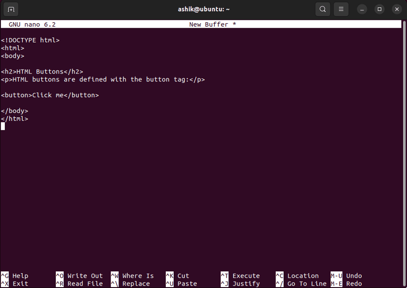 Nano text editor in linux