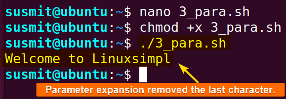 Parameter expansion removed the last character.