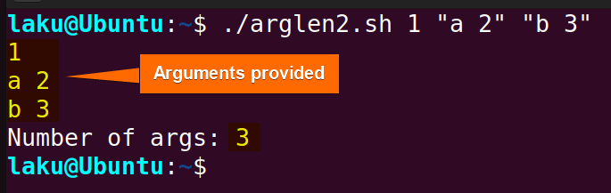 Getting number of arguments in Bash script using a for loop