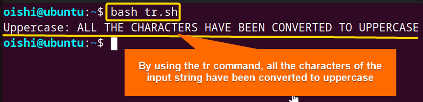 Converting the bash string to uppercase using the tr command