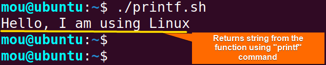 return string from function using printf command
