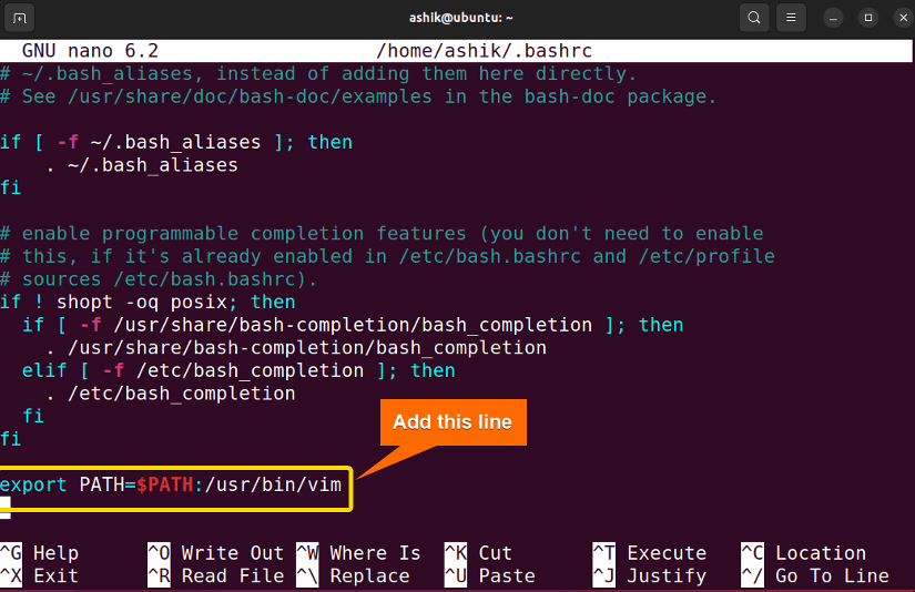 adding vim path variable to bashrc file