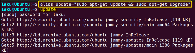 Aliasing multiple commands in Bash