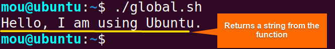 return string from function using global variable
