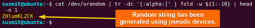 Random string has been generated.