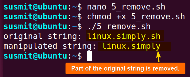 Part of the original string is removed.