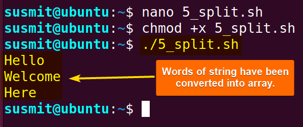The bash script has converted the strings to array.