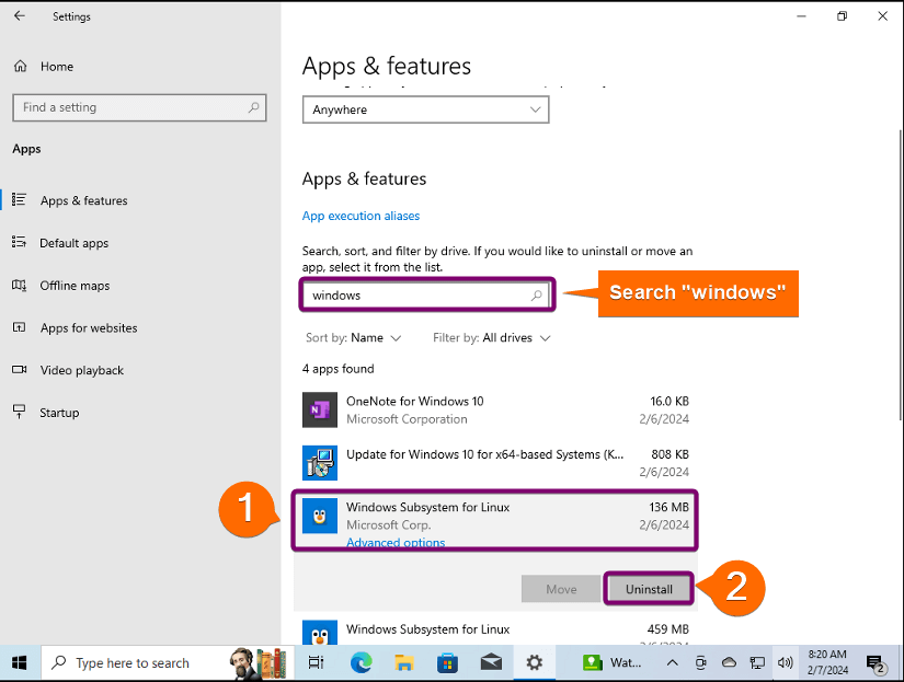 Uninstalling WSL advance