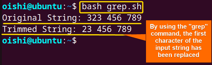Removing the first character using grep command