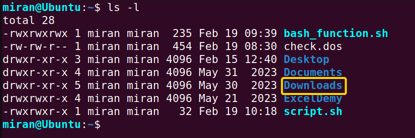 ls -l command to check the list of files and directories