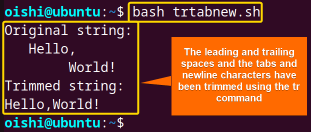 Using tr command trim tab, newline and space