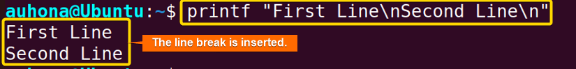 Use the "printf" command to echo line breaks.
