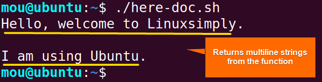 return string from function using here document