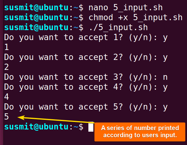 The while loop has printed a series on numbers according to user input.