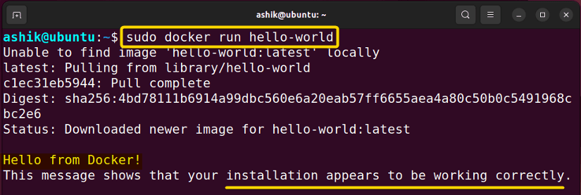 Running docker hello-world