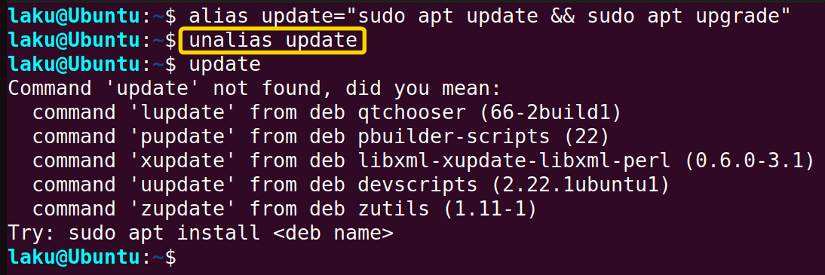 Removing an alias in Bash