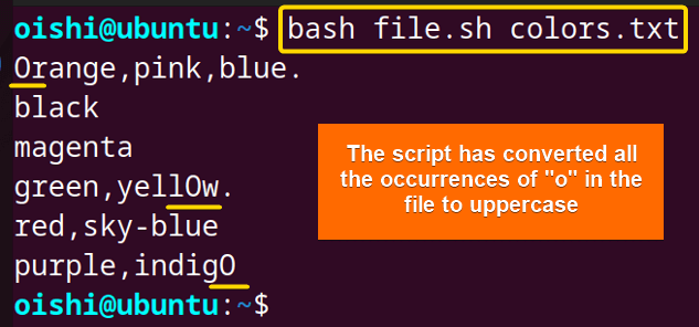 Converting all the strings of a file to uppercase