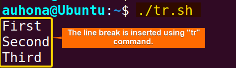 Echo Bash newline using the "tr" Command.