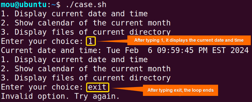 using sleep command in case statement using while loop