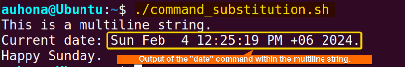 Command substitution within multiline string
