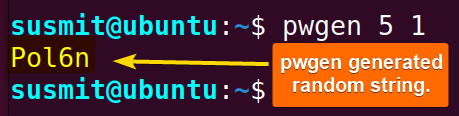 The pwgen command created a random string.