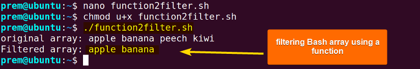 bash filter array using function