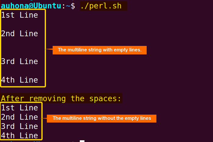 Remove the empty lines using the "perl".