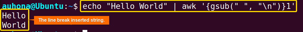 Echo bash newline using the "awk" command.