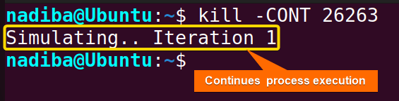 Continues a process using SIGCONT signal