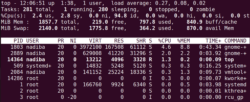 List processes in Bash using 'top' command