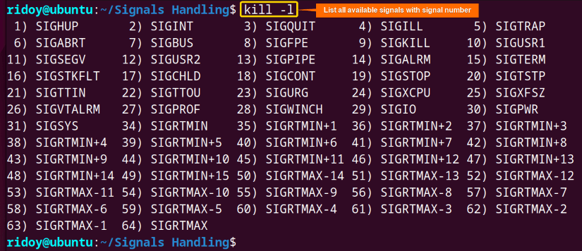 list of all signals in bash