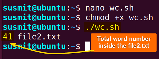 Total word number inside the file2.txt.
