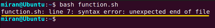 Missing Brace in Function Definition