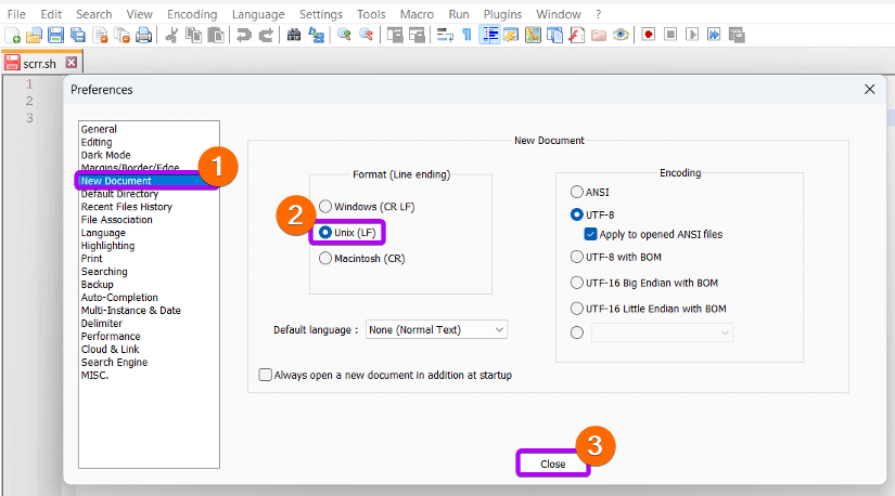 Changing the file type in default mode