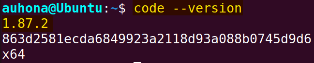 Checking the version of the installed VSCode in your Linux system.