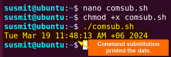 The eval command printed the current date.