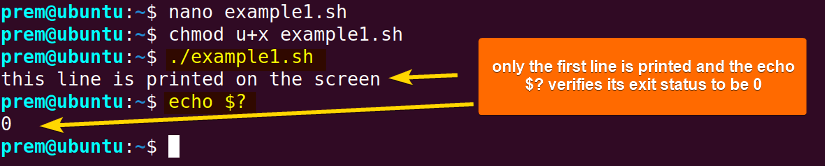 script terminates with exit 0 in Bash