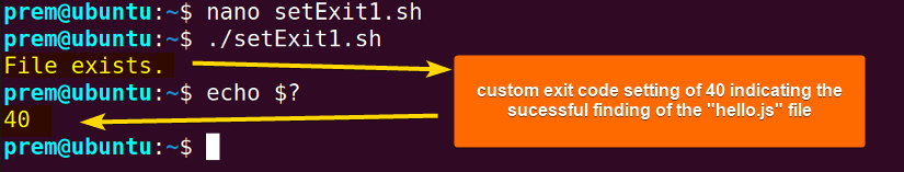 custom exit code 40 is set for denoting success