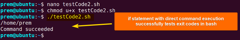 command execution with if checks exit codes